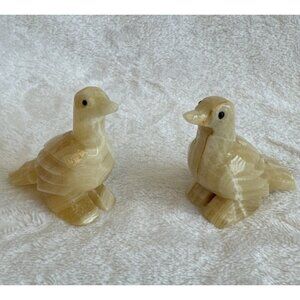 Carved White Stone Pair Set Dove‎ Birds Sculptures Paperweight 2” Desk Decor